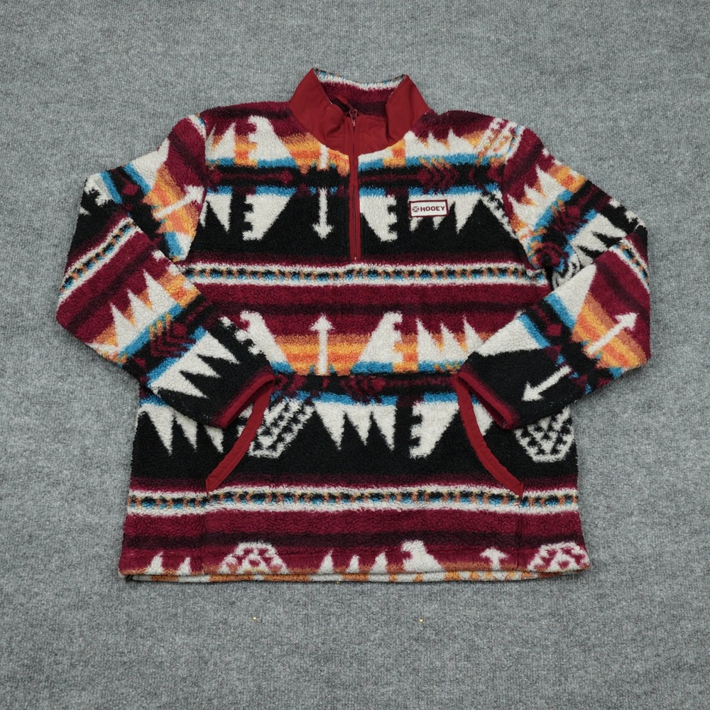 Hooey Fleece Mens Medium Red Southwestern Geometric Sherpa Quarter Zip Pullover